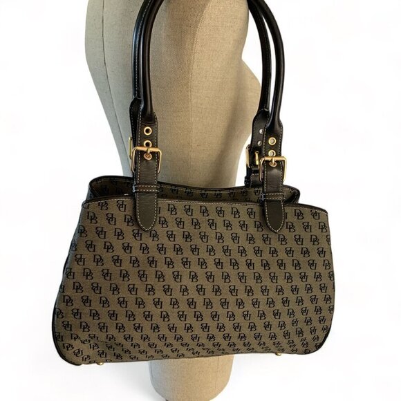 Dooney & Bourke Leather Trim Signature Buckle Satchel Grey Canvas Black Leather - Picture 10 of 13